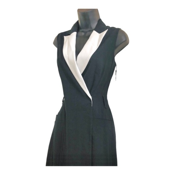 Calvin Klein black zip up white lapel tuxedo style sleeveless dress size‎ 4 new - Picture 8 of 16